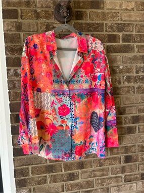 Like New Gift for Mom Vibrant Floral Popover Shirt - Multicolor